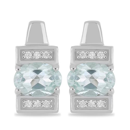 BUY 925 SILVER NATURAL AQUAMARINE WITH WHITE ZIRCON GEMSTONE CLASSIC EARRINGS